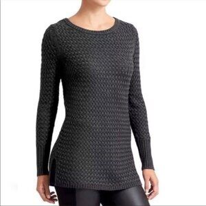 Athleta XS Grey CYPRESS Basket Weave Pullover Sweater Tunic‎ Wool Blend Cozy